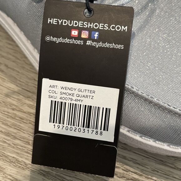 Hey Dude Wendy Glitter Sparkle Womens Size 6 Slip On Casual Shoes Smoke Quartz - Picture 4 of 8